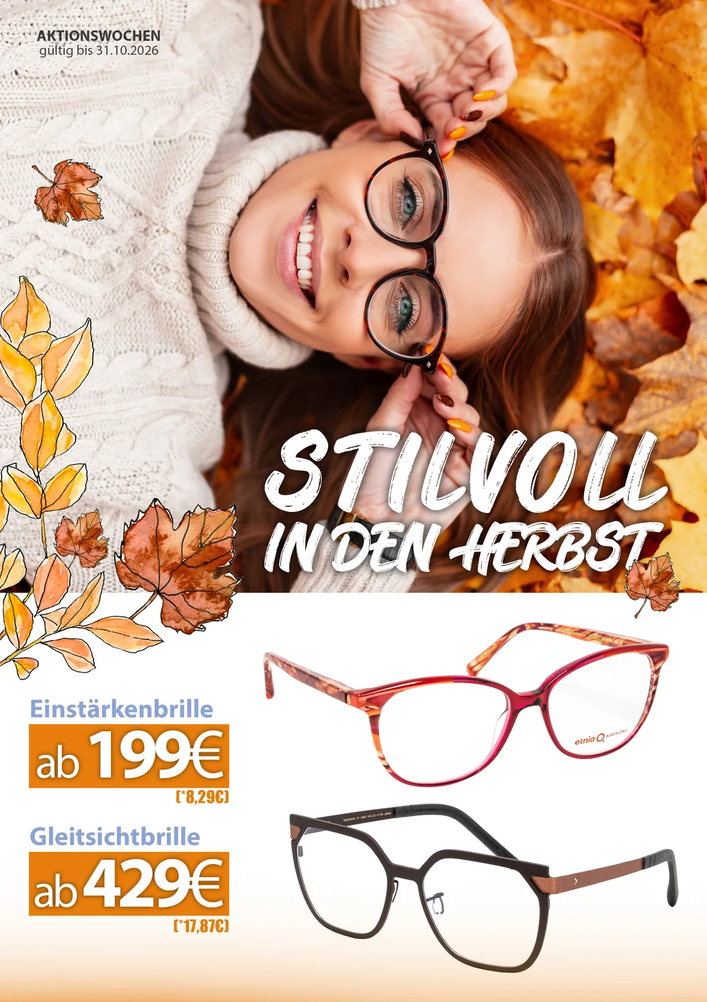 Stilvoll in den Herbst – Einstärkenbrille ab 199 Euro, Gleitsichtbrille ab 429 Euro